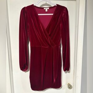 Nine West Velvet Long Sleeve Dress in Rich Magenta